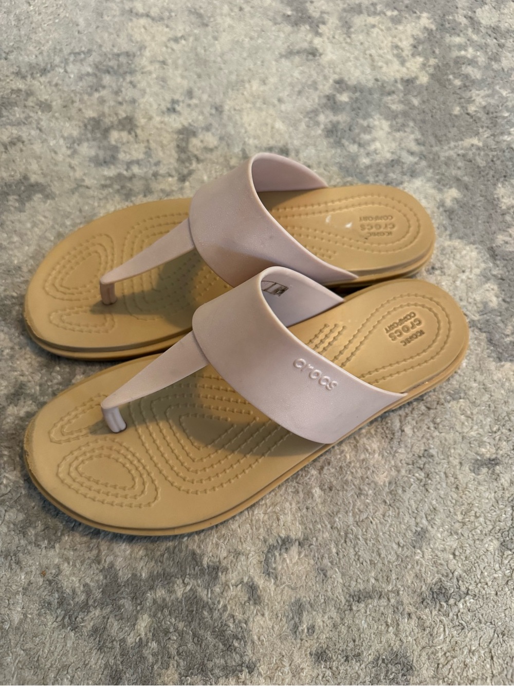 CROCS Women's Wide Strap Thong Sandal in Blush and Tan
